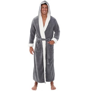 ADR Men's Robe, Warm Plush Hooded Bathrobe Man, Full Length Fleece Robe Man with Hood - 1 of 4