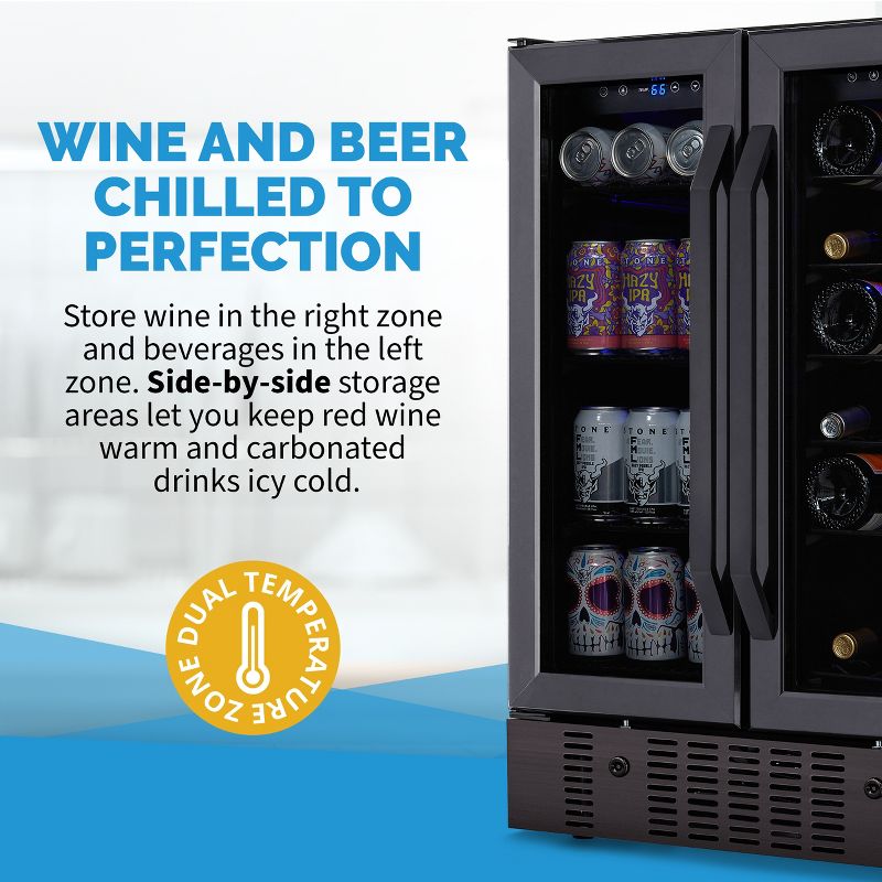 Newair 24" Wine and Beverage Refrigerator and Cooler, 18 Bottle and 60 Can Capacity, Built-in Dual Zone Fridge in Black Stainless Steel, 2 of 13