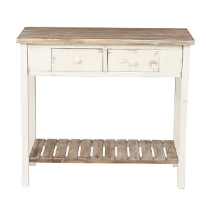 LuxenHome Distressed White and Wood 2-Drawer 1-Shelf Console Table and Entry Table - 1 of 4