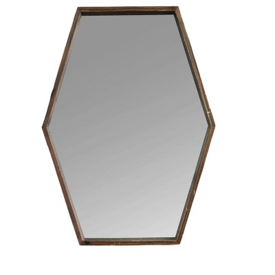 HomeRoots 28" Brown Hexagonal Framed Accent Mirror