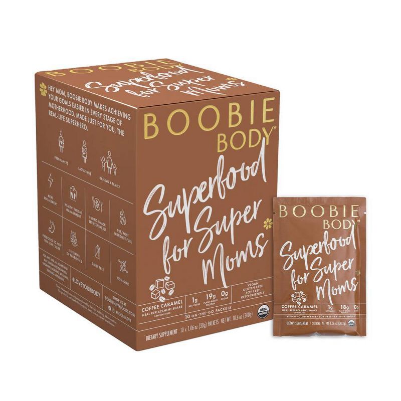 Boobie Body Organic Superfood Plant-Based Protein Shake Coffee Caramel Caffeine Free - 1.03oz -10 Single Serve Packets, 4 of 5