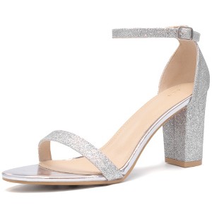 Allegra K Women's Glitter Ankle Strap Chunky Heels Sandals - 1 of 4