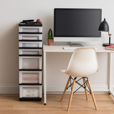 Black and White 7-Drawer Plastic Rolling Storage Cart