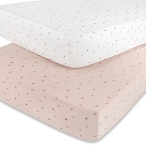 Aurora Fitted Sheet Set - 2 pk - 100% Jersey Knit Cotton - Floral Printed - 1 of 4