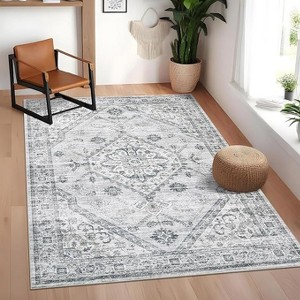 Washable Vintage Rug Distressed Floral Print Retro Accent Mat Non Slip Low Pile Carpet for Large Spaces Bedroom - 1 of 4