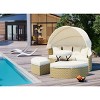 Round Two-Tone Rattan Weave Daybed Sunbed,Outdoor Patio Fabric Upholstered Sectional Sofa,Pool Chaise Lounge with Retractable Canopy-Coolbibila - 3 of 4