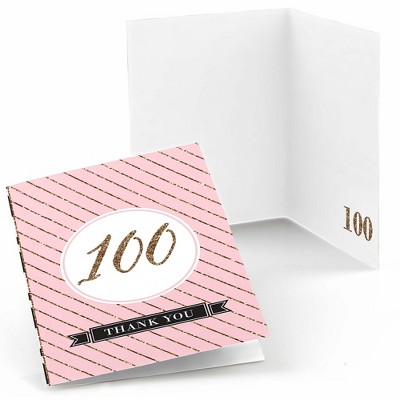 Big Dot of Happiness Chic 100th Birthday - Pink, Black and Gold - Birthday Party Thank You Cards (8 count)
