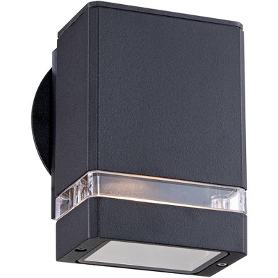 Possini Euro Design Modern Outdoor Wall Light Fixture Black Rectangular 6 1/4" Tempered Clear Glass Up Down for Exterior Porch