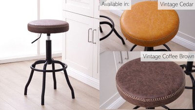 Vintage Coffee Brown Adjustable Swivel Bar Stool with Metal Base