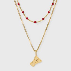 14K Gold Dipped Beaded Initial Necklace Set 2pc - A New Day™ Gold/Marron - 1 of 4