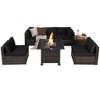 Costway 7PCS Patio Rattan Furniture Set Fire Pit Table Cover Glass Top Cushion Off White\Black\Navy\Red\Turquoise - 2 of 4