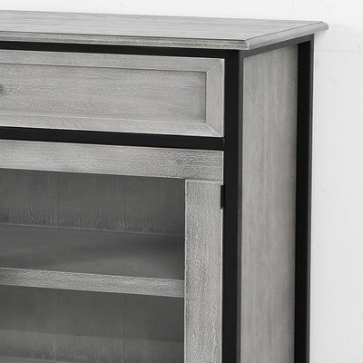 Gray Mango Veneer and Metal Two Door Cabinet with Glass Fronts