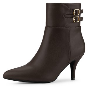 Allegra K Women's Pointed Toe Buckle Stiletto Heels Ankle Boots - 1 of 4