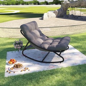 Patio Rocking Chair, Adjustable Metal Frame Lounge Chair with Cushion for Porch or Backyard - 1 of 4