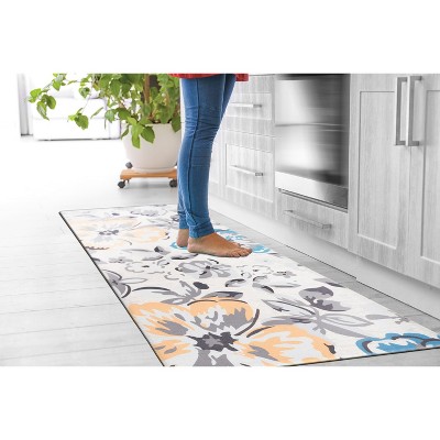 Cream Floral Anti-Fatigue Kitchen Mat 18" x 47"