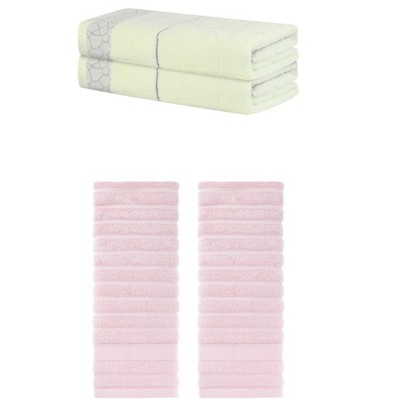 REGALWOVEN Bathroom Gym SPA Cotton Soft Absorbent Bath Hands Towel Set 2 Pcs
