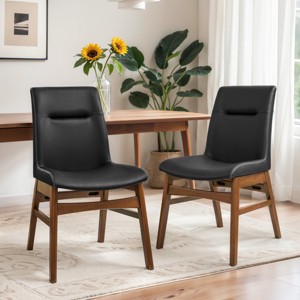 Subrtex Solid Wood dining Chair Faux Leather Upholstered Side Chair (Set of 2) - 1 of 4