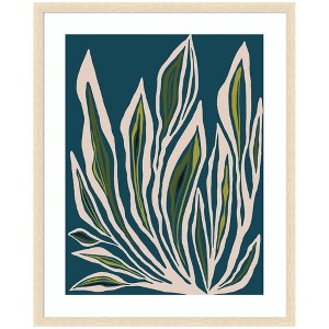 Kate and Laurel Framed Art Blue Flora 2 by Alicia Bock, 34x42, Woodgrain Stripe Blonde - 1 of 4