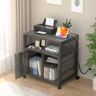 Aheaplus Rolling File Cabinet, Lateral Office Filing Cabinets with Charging Station