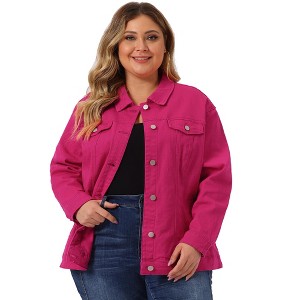 Agnes Orinda Women's Plus Size Button Front Chest Pockets Washed Casual Jean Jackets - 1 of 4