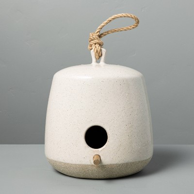 Speckled Stoneware Birdhouse with Wood Perch Sour Cream - Hearth & Hand™ with Magnolia