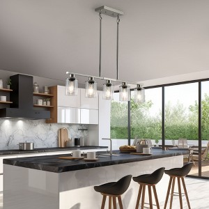 37" Brushed Nickel 5-Light Chandelier - Contemporary Kitchen Island Pendant Light with Clear Glass Shades for Dining Room,  Modern Decor (No Bulbs) - 1 of 4
