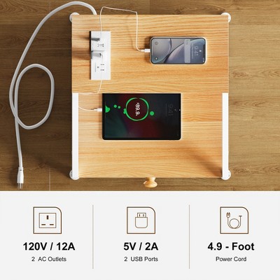 Taupe 3-Drawer Nightstand with Charging Station and Wood Top