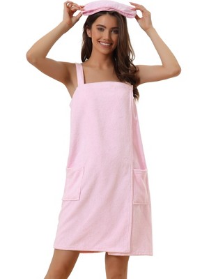 cheibear Women's Towel Wrap Dress Robe Sleeveless Bathrobe with Strap for Gym Shower Spa