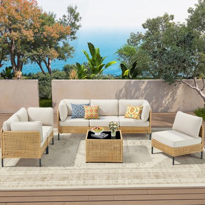 Buenhomino Patio Furniture Set – Outdoor Sectional Wicker Sofa with Cushions, All-Weather PE Rattan Conversation Set for Garden, Balcony & Poolside