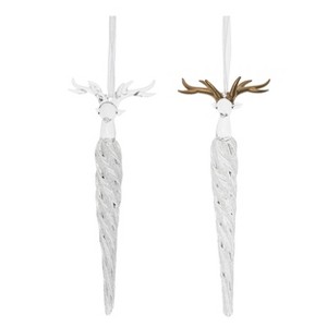 Transpac Glass Ornament w/Deer Head Set of 2 Christmas Home Decorations - 1 of 1