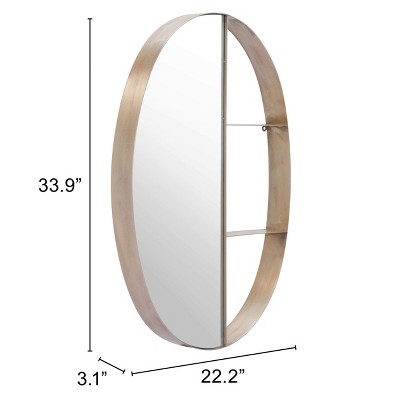 Latitude Oval Antique Bronze Mirror with Dual Display Shelves