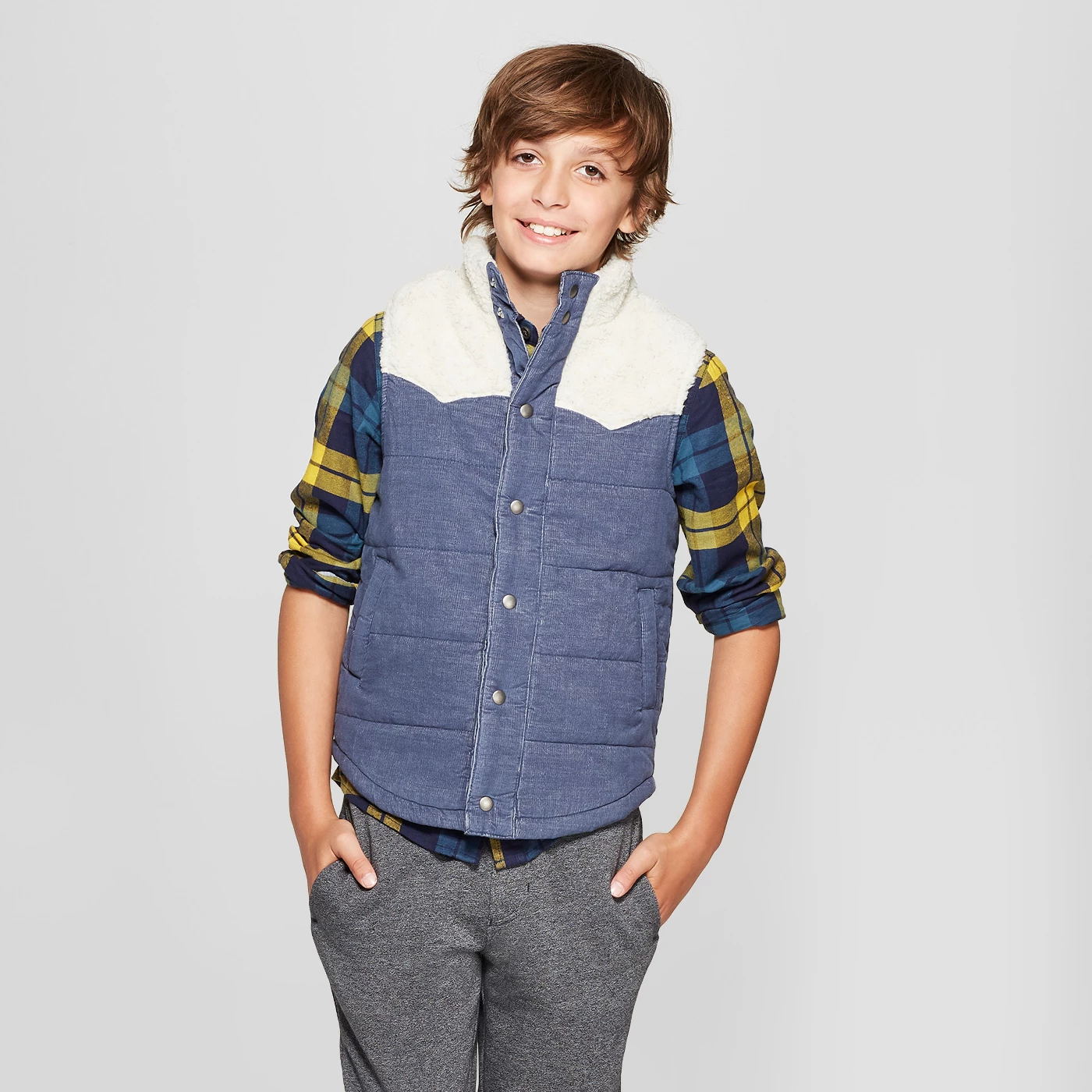 Boys' Sherpa Lined Fashion Vests - Cat & Jackâ¢ Blue Heather - image 1 of 3