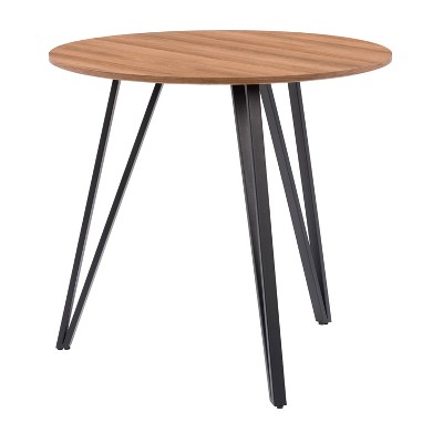 36" Round Brown Wood Dining Table with Black Iron Legs