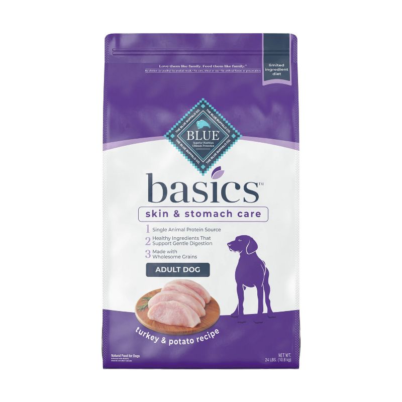 Blue Buffalo Basics Skin &#38; Stomach Care Natural Adult Dry Dog Food with Turkey &#38; Potato - 24lbs, 1 of 13