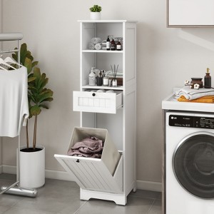 KWPZQEB Tilt-Out Laundry Sorter Cabinet, Standing Laundry Sorter Cabinet with Drawer & 2 Storage Shelves, Bathroom Cabinet for Bathroom, Laundry Room - 1 of 4