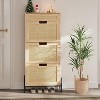 Rattan Shoe Cabinet, 3 Flip Doors and 1 Drawer Shoe Organizer, Adjustable Narrow Shoe Rack for Entryway - 3 of 4