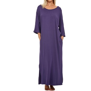 ADR Women's Soft Knit Caftan Nightgown, Loungewear Night Gown Long Sleep Dress with Pockets - 1 of 4