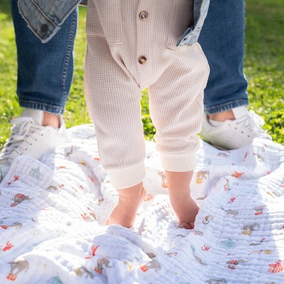 Elephant Circus White Cotton Muslin Baby Blanket