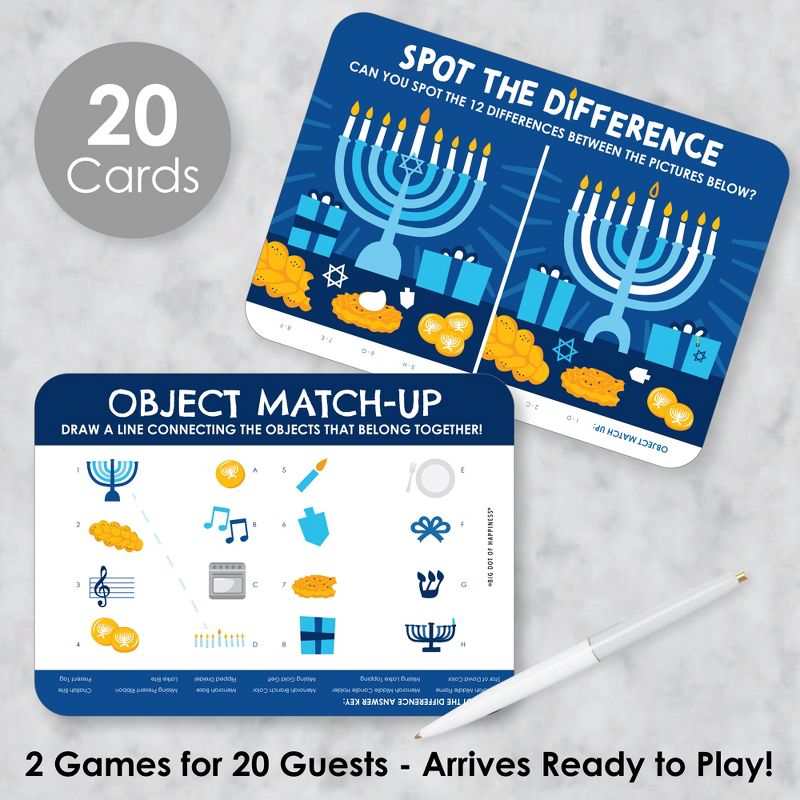 Big Dot of Happiness Hanukkah Menorah - 2-in-1 Chanukah Holiday Party Cards - Activity Duo Games - Set of 20, 2 of 9