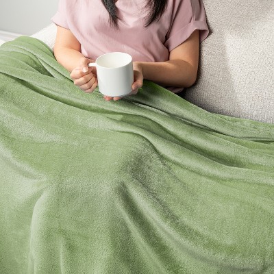 Sage Green Fleece Throw Blanket for Sofa Couch