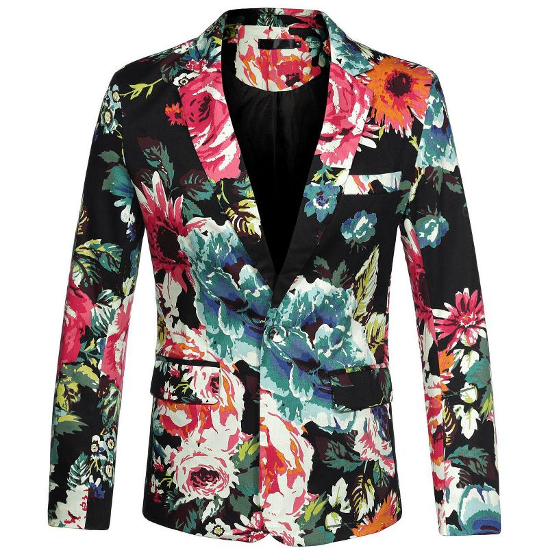 Lars Amadeus Men's Slim Fit One Button Prom Floral Print Blazer Jacket, 1 of 7
