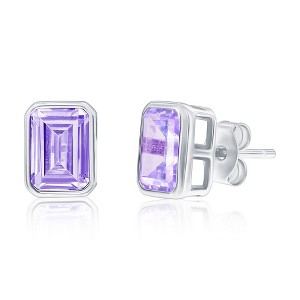 Bella Silver Sterling Silver, Birthstone Rectangle CZ Studs - 1 of 3