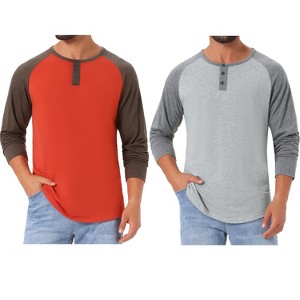 INSPIRE CHIC Men's Casual Raglan Long Sleeves Tee Shirt Henley T-Shirts 2 Packs - 1 of 4