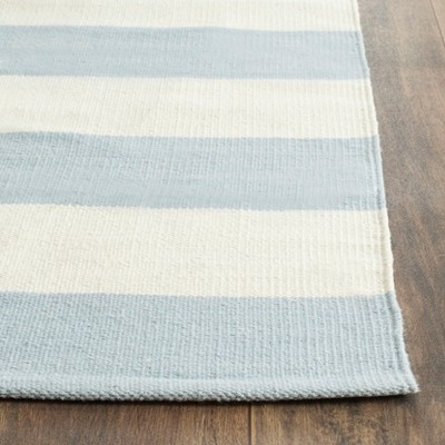 Sky Blue and Ivory Striped Cotton Square Rug