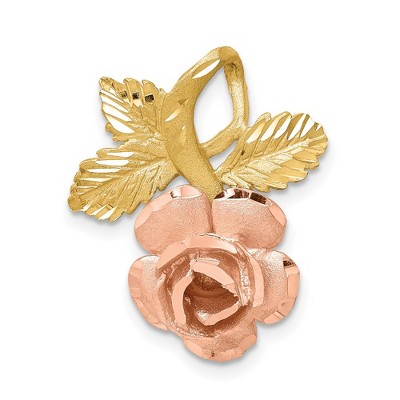 Black Bow Jewelry 14k Yellow and Rose Gold, Two Tone Vined Rose Slide Pendant