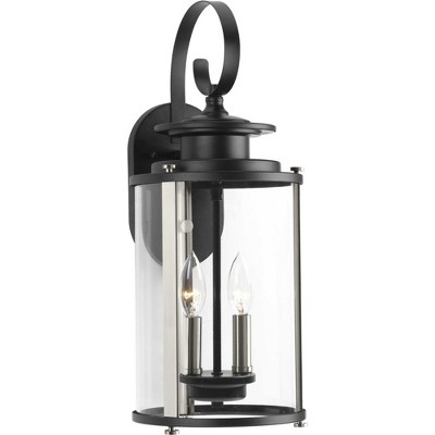 Squire Black and Bronze 2-Light Medium Wall Lantern with Clear Glass Shade