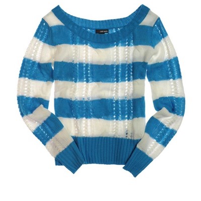 Ecko Unltd. Womens Open Neck Stripe Cable Knit Sweater