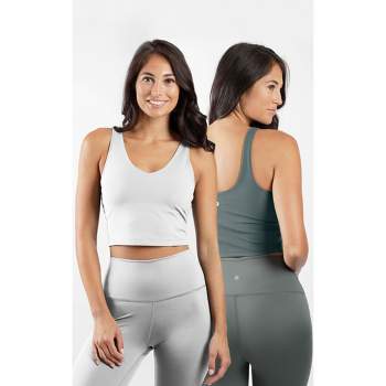 90 Degree By Reflex - Women's Ribbed Cropped Tank Top With Padded Inside  Bra - Sage - Large : Target
