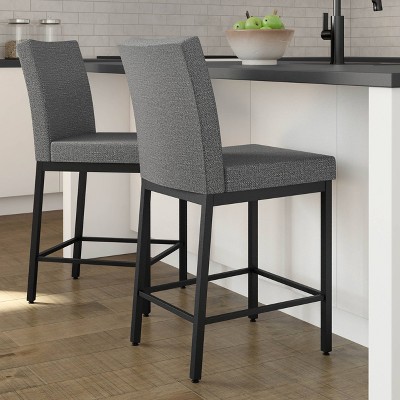 Elegant Grey Polyester Blend and Black Metal Barstool 44.5"