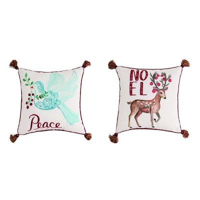Transpac Fabric 16 in. Multicolor Christmas Dove/Deer Pillow Set of 2